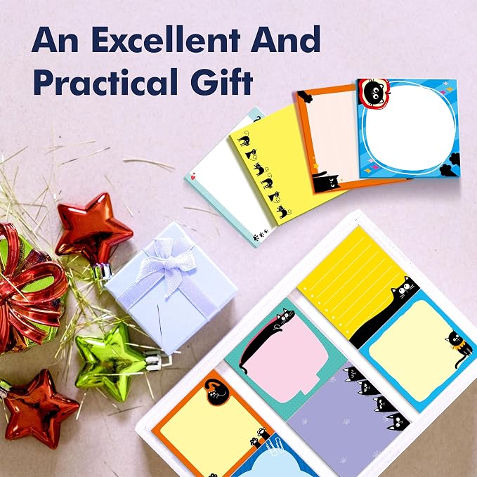18 PCS Sticky Notes with Lines, Adhesive Note Pads Black-Cat Fun Notepads, Employee Appreciation Gifts Bulk for Teacher, Nurse, Coworkers, Office, Work & Study Supplies (3” x 3“)