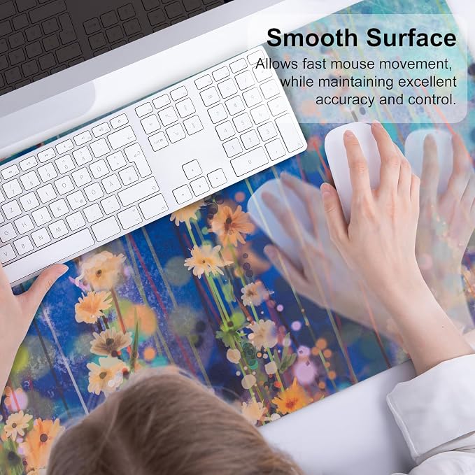 QiyI Large Desk Pad, Waterproof PU Leather Mouse Pad for Desktop, Blue Green Floral Home Décor Office Desk Accessories, Non Slip Desk Mat Writing Pads for Home Office 31.5" x 15.7" - Ivy Flowers
