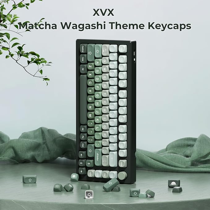 XVX Matcha Wagashi PBT Keycaps-MOA Keycap, Custom Keyboard Keycaps 60 65 75 100 Percent, 5 Side Dye Sublimation Keycap, 132 Keys Key caps Set for Cherry Gateron MX Switches Keyboards, Gradient Green