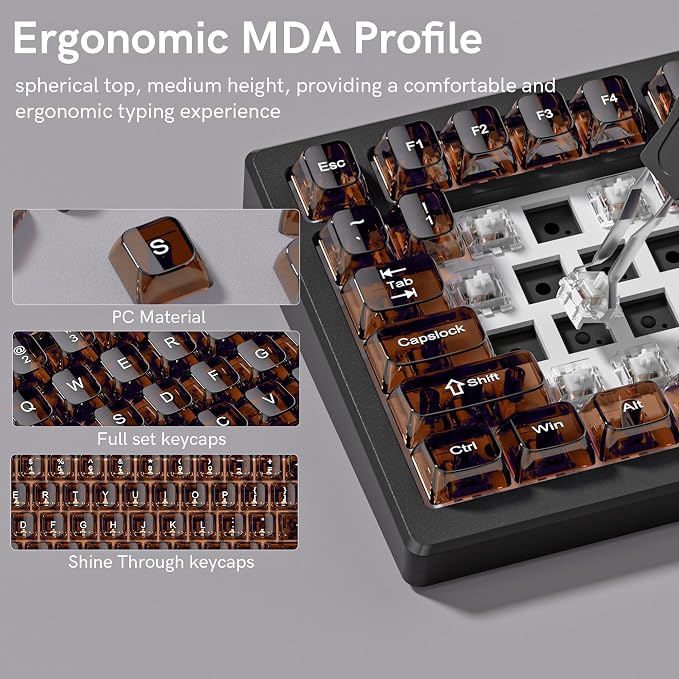 dagaladoo Clear keycaps,Transparent Keyboard keycaps,Jelly Key caps Set,Shine Through keycap，MDA Profile Keyboard caps for Mx Switches Mechanical Keyboard(Brown)