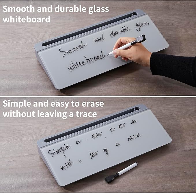 Desktop Whiteboard, Dry Erase Board Computer Keyboard with Marker, Desk Organizers with Accessories for School, Home and Office Supplies (Gray)