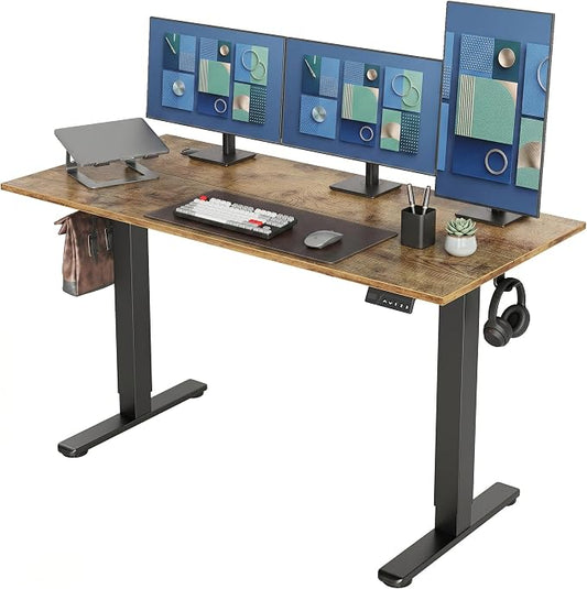 Claiks Electric Standing Desk, 55x24 Inch, Rustic Brown | Adjustable height for sit-stand, 156lbs capacity, scratch-resistant surface, 3 memory presets, cable management & hook.