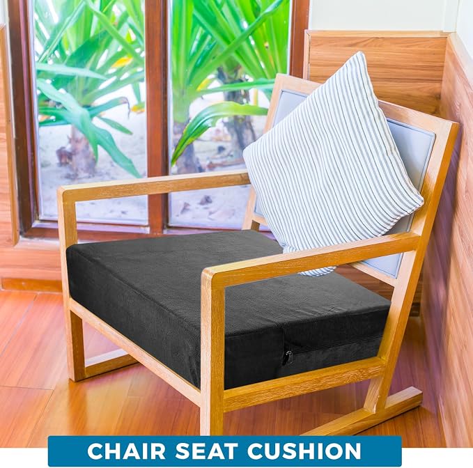 Menkxi Recliner Cushions for Elderly, Thicken Memory Foam Seat Cushion, Square Chair Cushions Non Slip Pads for Recliners, Armchairs, Relief and Comfort(Black,22 x 22 x 5 Inch)