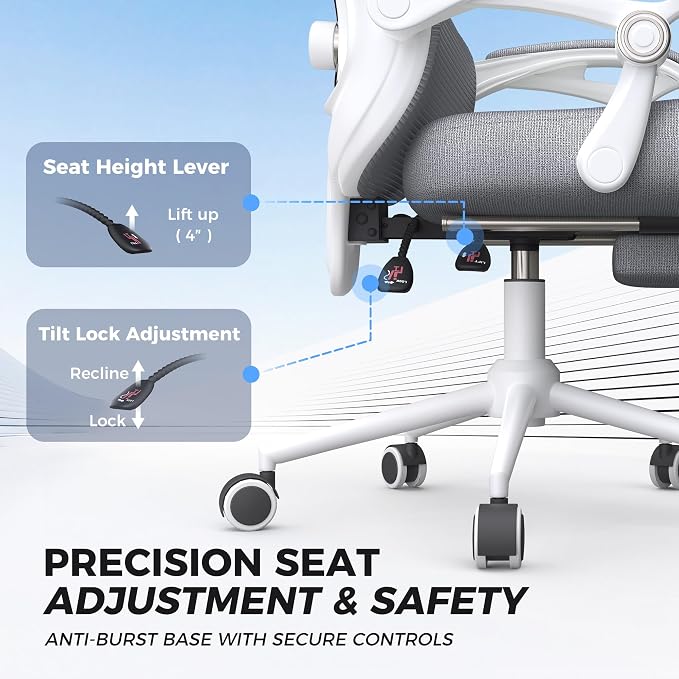 Ergonomic Office Chair with Footrest - Adjustable Lumbar Support & Headrest, 90-160° Reclining Mesh Back Computer Chair - Home Office/Gaming, 350lbs Capacity