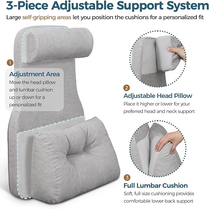 Shinnwa Adjustable Lumbar Support Pillow for Recliner with Headrest | Self-gripping fabric,Shredde memory foam Back Support Pillow with Headrest, Lower Back Pillow for Chair and Couch