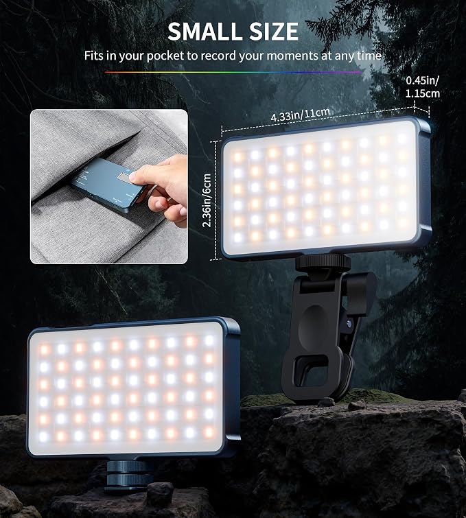 Selfie Light, 96 LED Phone Light with Metal Hotshoe & Clip, Rechargeable 2500K-8000K 360° Full Color 21 Scenes RGB Video Light for Phones, iPhone, Laptops, Cameras, Vlog, TikTok, Gifts for Women & Mom
