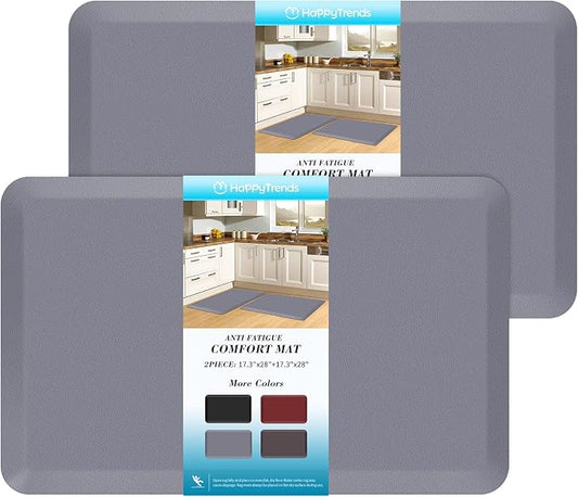 HappyTrends 2 PCS Kitchen Mat Cushioned Anti-Fatigue Floor Mat, Heavy Duty Ergonomic Comfort Foam Standing Mat, Waterproof Non-Slip Kitchen Rugs for Home, Office, Laundry,Grey