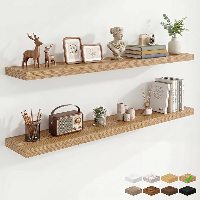 Marsmiles 55in Floating Shelves for Wall, 55" W x 9.25" D x 1.5" H, Long Wall Mounted Engineered Wood Shelves with Invisible Brackets for Living Room, Bedroom, Bathroom, Kitchen, Cedar, 2Pcs