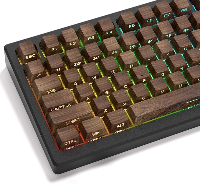 dagaladoo Doubleshot PBT keycaps 60 75 100 Percent,Brown Key caps Shine Through,Side Print Custom Keycap,Cherry Profile Keyboard caps for Machine Keyboard(Walnut Textures)