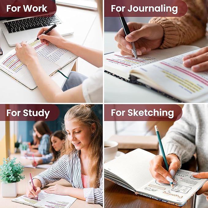Dotted Journal Notebook for Women & Men, Hardcover Leather Journal for Writing, A5 Dotted Journaling Notebook for Work & Sketching, Perfect for Office School Home Supplies, 160 Pages, Retro Argyle