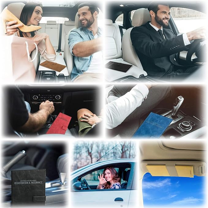 Auto Insurance and Registration Card Holder - Vehicle Glove Box Document Organizer - Car Essential Paperwork Holder for DMV, AAA, Contact Information Cards - Premium PU Leather Wallet Case - Beige
