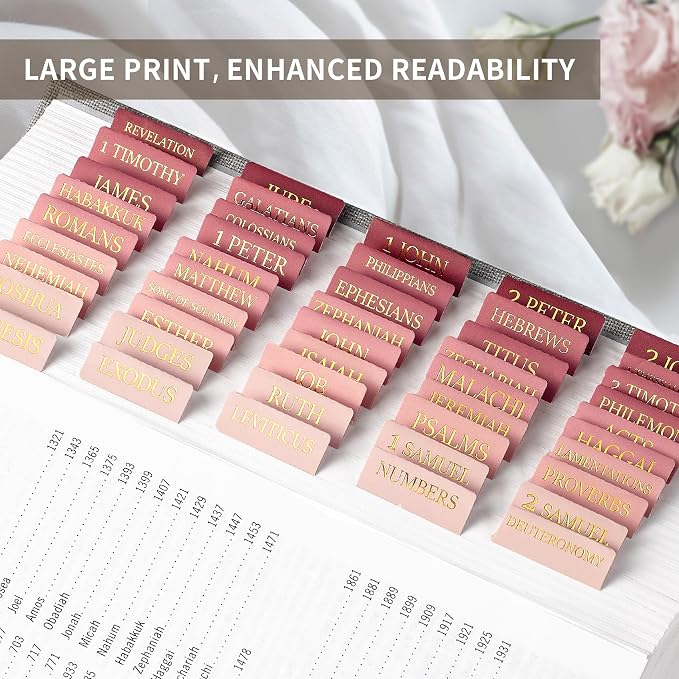 Bible Tabs for Women & Men, Bible Tabs for Study Bible, Large Print Bible Tabs for Easy Navigation, Bible Index Tabs, 66 Tabs Old & New Testament, Extra 9 Blank Tabs - Blush