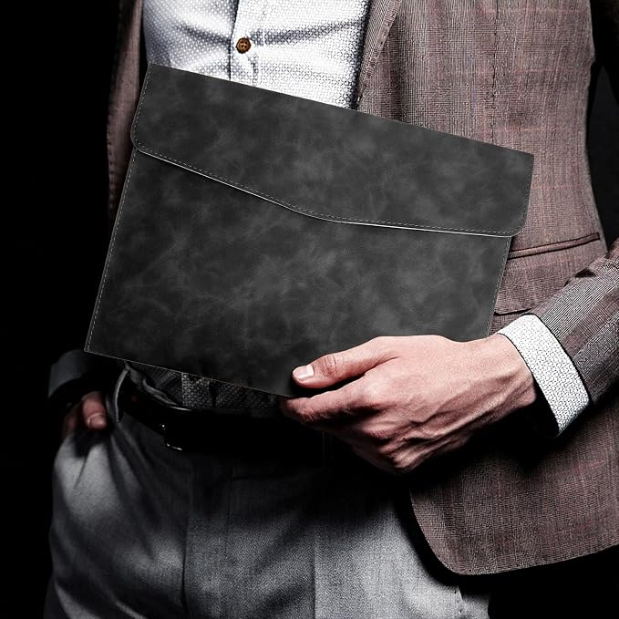 Resume Folder, Leather File Folder Black File Folders Travel Document Holder A4 Holders Waterproof Portfolio with Snap Button Closure Filing Files Organizer for Letter Size PU Envelope Case