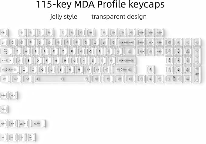 dagaladoo Clear keycaps,Transparent Keyboard keycaps,Jelly Key caps Set,Shine Through keycap，MDA Profile Keyboard caps for Mx Switches Mechanical Keyboard(White)