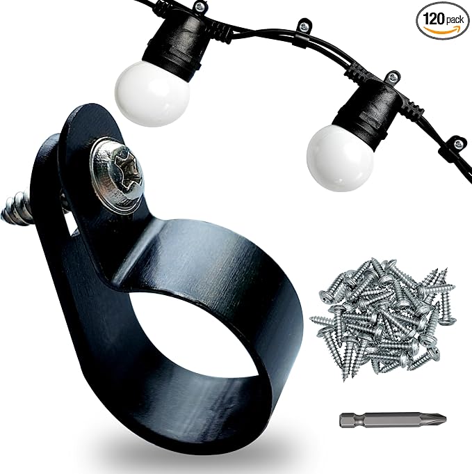 120 Pack 1/4 in Rope Light Clips Black,Cable Clips | p-style Mounting Clips Plastic Cable Clamps for Wire Management