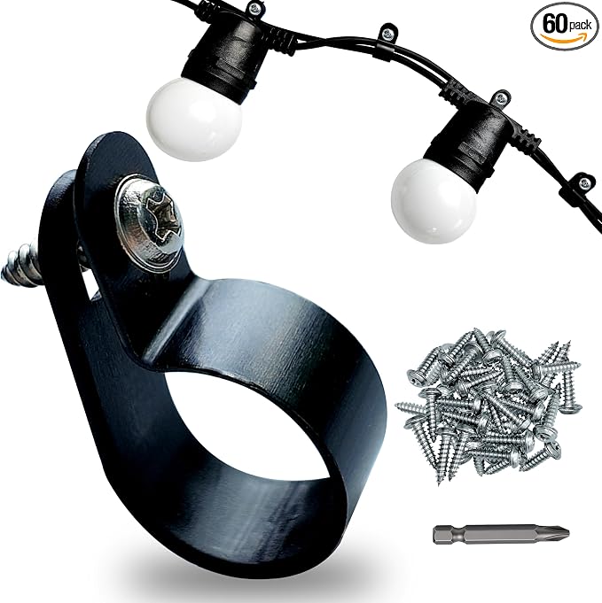 60 Pack 3/4 in Rope Light Clips Black,Cable Clips | p-style Mounting Clips Plastic Cable Clamps for Wire Management