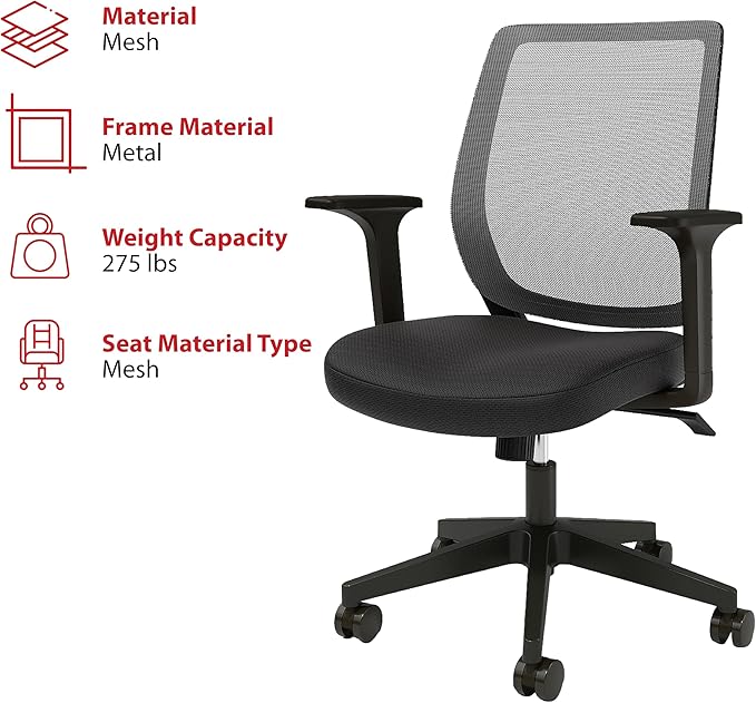 Staples Ergonomic Task Chair, Mesh, Ergonomic, Adjustable Height, Swivel