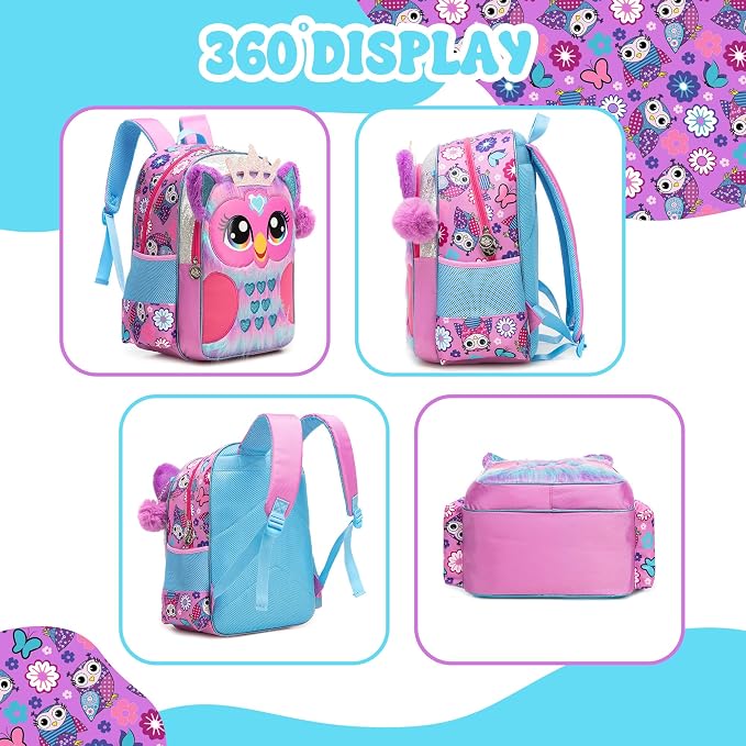 Meetbelify Cute Backpack for Girls Backpack for Elementary Student Kids Travel Bookbag with Lunch Box Pencil Case for Girls Ages 6-8