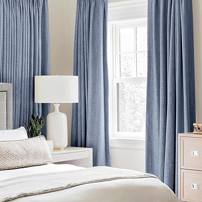 MIULEE Linen Texture Curtains for Bedroom Solid 100% Blackout Thermal Insulated Stone Blue Curtains Grommet Room Darkening Drapes Luxury Decor for Living Room 52x54 Inch (2 Panels)