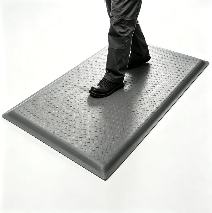 3 x 6 FT Anti Fatigue Mats 15/16 Inch Thick Sponge Ergonomic Mat | Resilient Diamond Texture Traction Standing Mat Workshop Auto Shop Bar Restaurant Hotel Gray Cushioned Relief Floor Mat
