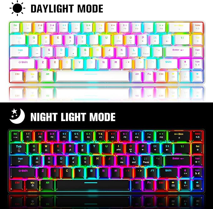 65% Wired Gaming Mechanical Keyboard and Mouse Combo, Mini 68 Keys, RGB Backlight, Lightweight RGB Optical Mouse,Mouse Pad Compatible with PS4,Xbox,PC,Laptop,MAC (White/Blue Switch)