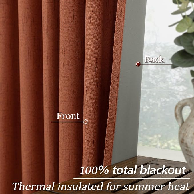 KOUFALL Rust Linen Curtains 108 Inches Long for Living Room Bedroom, 9ft Tall Extra Long Boho Room Darkening Blackout Curtain Window Drapes for Patio High Ceiling Balcony Set 2 Panels,Terracotta