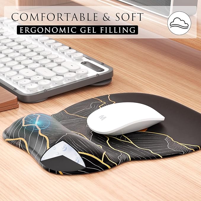 MROCO Ergonomic Mouse Pad with Gel Wrist Rest, Smooth Wrist Support Surface, Non-Slip PU Base for Pain Relief, Comfortable Mousepad for Computer, Laptop, Office & Home, 9.4 x 8.1 in, Golden Rise