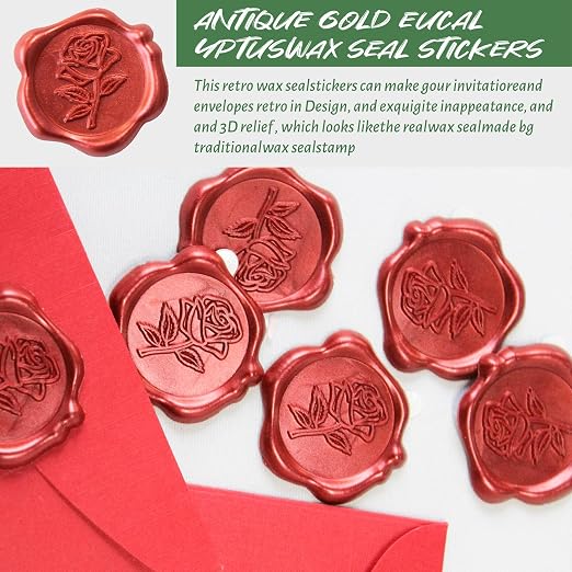 25 Pcs Wax Seal Stickers - Red Rose Envelope Stickers, Self- Adhesive Rose Wax Seals Perfect for Envelope, Easy to Use with Good Adhesion Invitation Seals