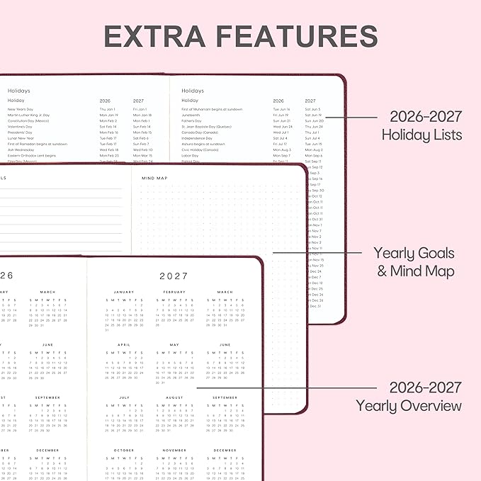 And Per Se Undated Planner, Weekly & Monthly Planner with Goal & Habit Tracker, A5 Leather Hardcover Productivity Journal for Academic Year (Dark Red)