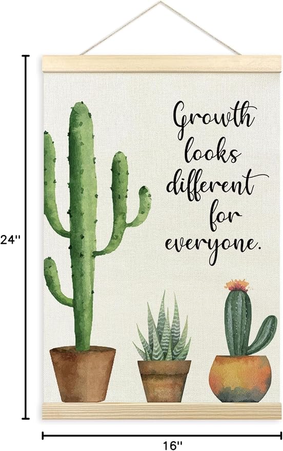 TLESKE Mental Health Cactus Poster Hanger Frame, Motivational Inspirational Hanging Wall Art Decor Framed for Therapy Counseling Office, Growth Looks Different for Everyone Wall Prints Picture, 16x24