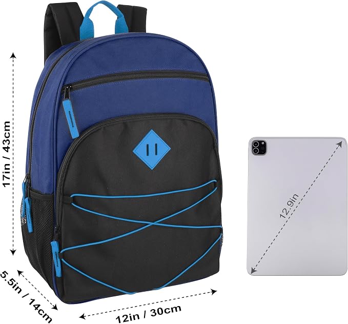 Trail maker Kids Backpacks with School Supplies for Boys, Girls | 30 Piece Back to School Supplies Set with 17" Bungee Backpack (Navy & Black)