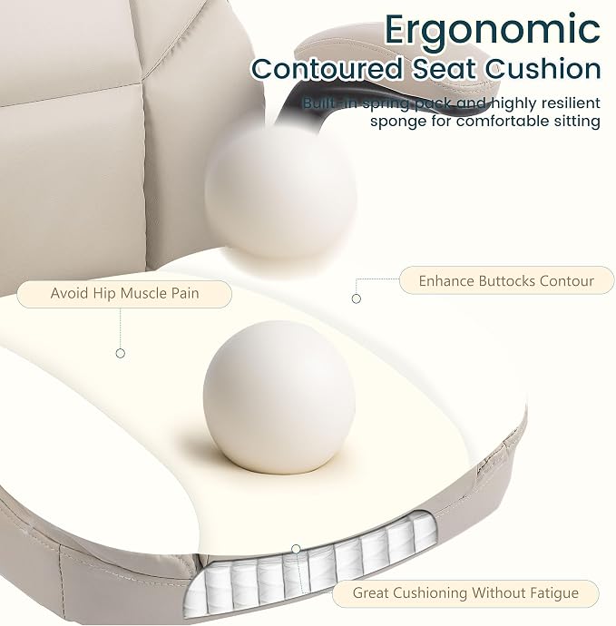 Drafting Chair 500Lbs, Tall Office Chair for Standing Desk, High PU Leather Executive Office Chair with Flip-up Armrests, Ergonomic High Chair with Adjustable Foot Ring, Comfy Stool Chairs, Beige