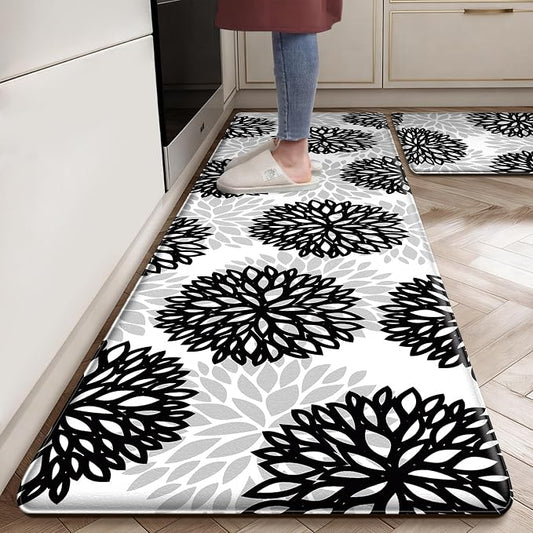 Cushioned Anti-Fatigue Kitchen Mats for Floor – Non-Slip Waterproof Memory Foam Runner, Extra Wide & Long, Comfortable Standing Mat for Kitchen, Sink, Office, Laundry, Black Gray