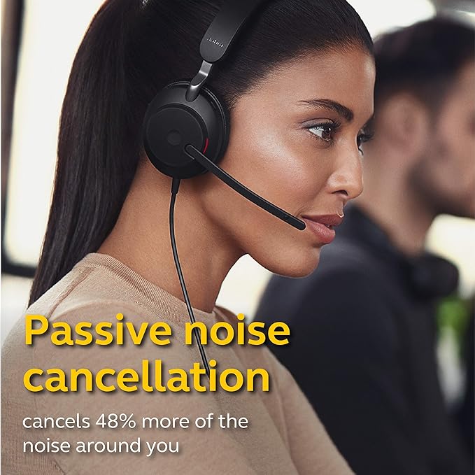 Jabra Evolve2 40 MS Wired Headphones, USB-C, Stereo, Black – Telework Headset for Calls and Music, Enhanced All-Day Comfort, Passive Noise Cancelling Headphones, MS-Optimized with USB-C Connection