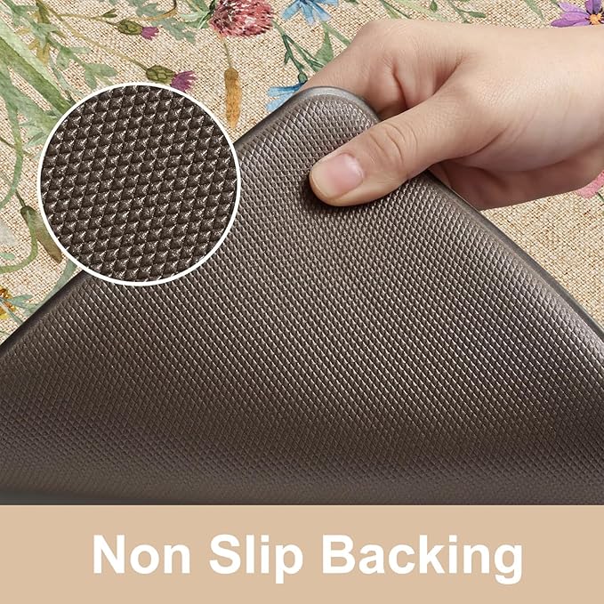 KIMODE Anti Fatigue Kitchen Mats for Floor 24"x59", Farmhouse Kitchen Runner Rug, Cushioned Kitchen Floor Mats Non Slip, Comfort Memory Foam Standing Mats for Laundry Office Sink Desk Brown