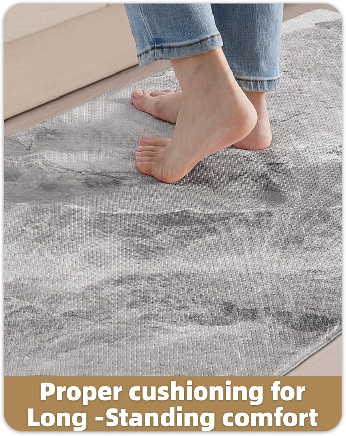 Color&Geometry Kitchen Mats for Floor 24x87 Grey Marble Design | Non Slip Kitchen Runner, Easy Clean, Oil/Water Proof, 0.4in Thick Antifatigue Standing Mat For Laundry/Office, Home Decor
