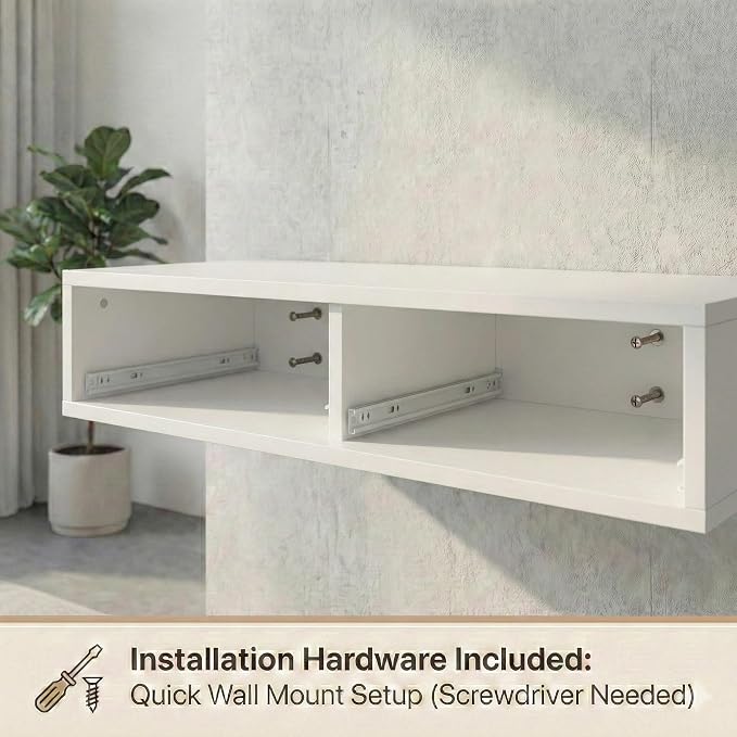 Wall Mounted Floating Vanity Desk with 2 Storage Drawers Modern MDF Makeup Table 39.4 x 15.7 x 5.9 in (100 x 40 x 15 cm), Space-Saving Makeup Table for Bedroom or Small Spaces (White)