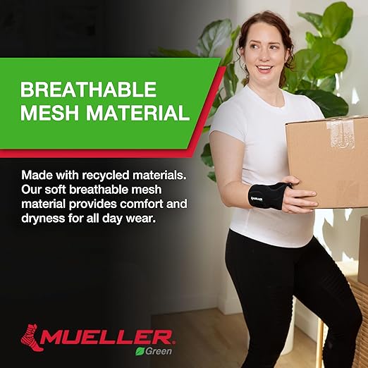 MUELLER Sports Medicine Green Fitted Wrist Brace for Men and Women, Wrist Pain Relief Support, Ideal for Carpal Tunnel, Tendonitis, Arthritis, Right Hand, Black, Large/X-Large