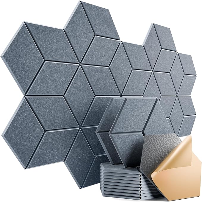12 Pack Self-Adhesive Acoustic Panels 12" X 10" X 0.4" - Sound Proof Foam Panels with High Density, Y-Lined Design, Flame Resistant, Absorb Noise and Eliminate Echoes(Gray)