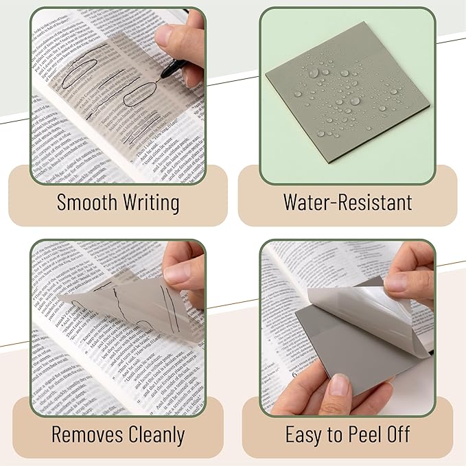 Mr. Pen- Transparent Sticky Notes with Pen, 200 Sheets, Earthy Tones, Bible Sticky Notes for Books