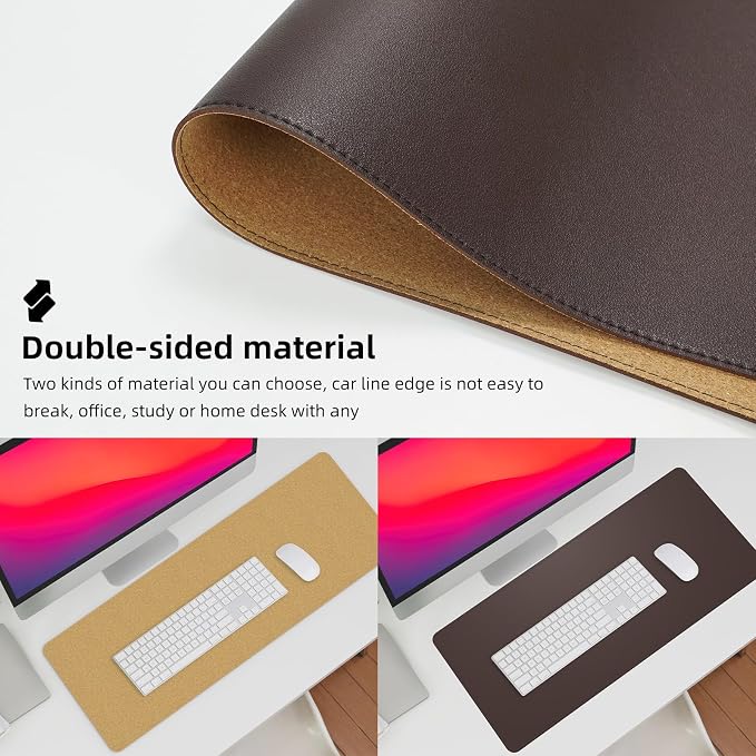 AFIING Cork Desk Mat 31.5" x 17", Coffee,Desk pad Protector | Dual-Sided Cork & PU Leather, Large Mouse Pad, Non-Slip & Waterproof