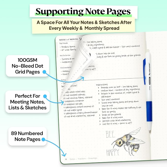 Roterunner Purpose Planner Notebook A5 5.8”x8.3” Undated 2026 Daily Weekly and Monthly Productivity Goal Setting Tool for Work Home ADHD Planner for Adults Self Care Journal (Green Softcover)