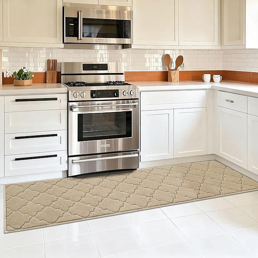 COSY HOMEER Kitchen Rugs 20"x79" Non-Slip Washable Kitchen Mats for Floor Absorbent Kitchen Carpet Soft Rugs for Kitchen,Sink Mat,Entrance,Area Rug,Warm Beige