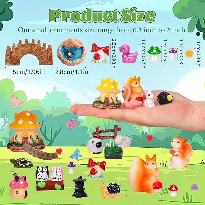 160 Pcs Fairy Garden Accessories Miniature Resin Animals Tiny Fairy House Figurines Fairy Garden Ornament Kit for DIY Crafts Micro Landscape Dollhouse Mini Scene Garden Outdoor Decor