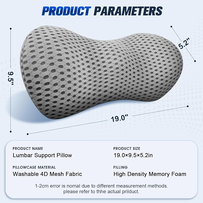 Lumbar Support Pillow,Ergonomic Memory Foam lumbar pillow for chair and Bed ,lower back support pillow for couch,Lower Back Pain Relief and Spine Support,lower Back Pillow,Car Seat Couch-Gray