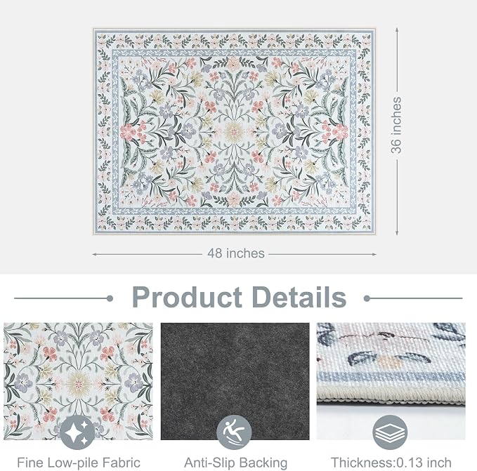 Anidaroel Desk Chair Mat for Hardwood Floor/Tile Floor, 36"x48" Boho Computer Chair Mat, Anti-Slip Floral Office Rugs for Rolling Chairs, Low Pile Beige Desk Chair Mats for Hardwood