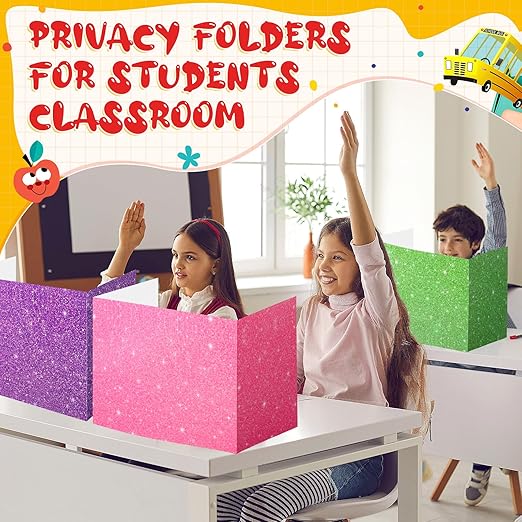 Sherr 30 Pcs School Privacy Boards Bulk for Student Colored Desk Trifold Divider Panels Privacy Partition Folder for School Student Teacher Desk, 15.8 x 13.4 x 11.81 Inch (Glitter Style,Glitter Color)