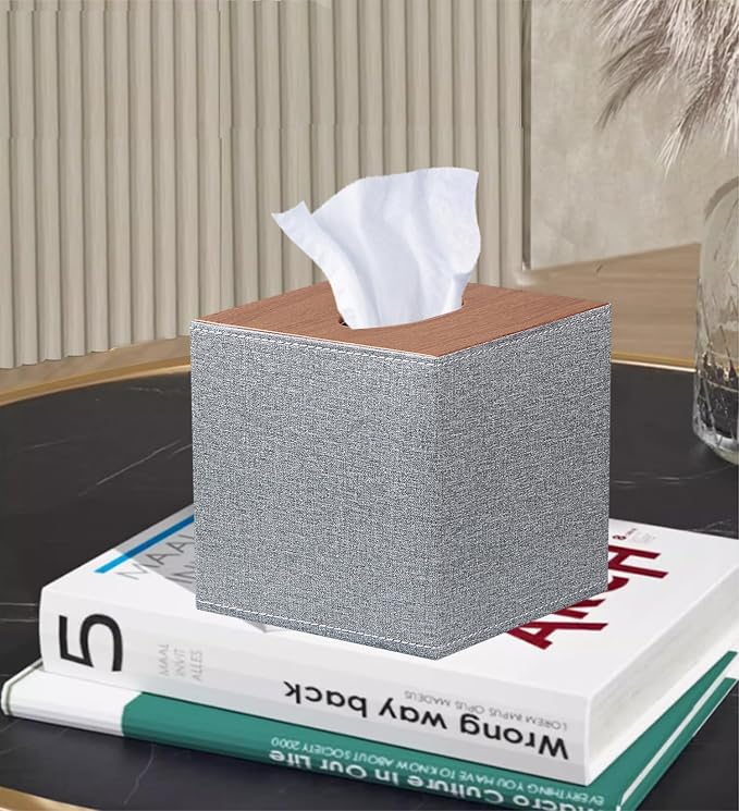 Leather Tissue Box Cover Square,Upgrade 99% Compatible Large Size,Modern Tissue Box Holder for Napkin Facial Paper,Dryer Sheet Dispenser Organizer for Bathroom Vanity Countertop,Night Stand