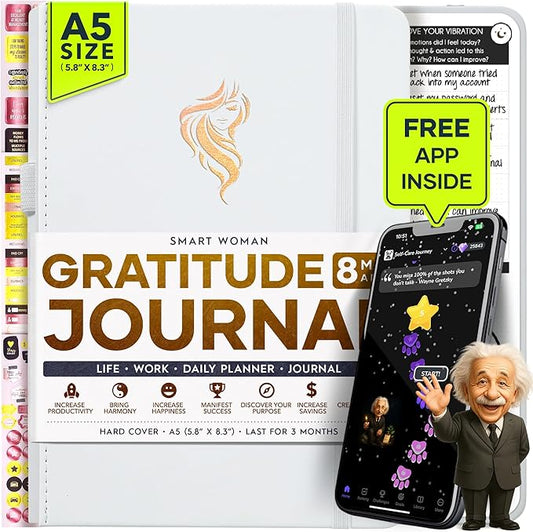 Gratitude Journal for Women & Men - 5 Minute Self Care Journal | 90-Day Undated Daily Planner for Positivity, Affirmations & Manifestation | Guided Mindfulness, Reflection | Vision Board + Stickers