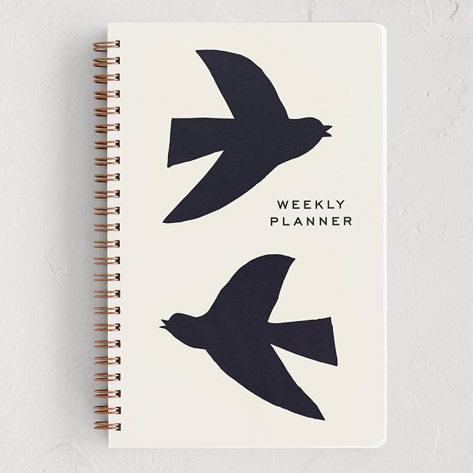 Minted Birds 2026 Weekly & Monthly Undated Planner, 5.5" x 8.5" Minimalist Spiral Bound Planner Notebook, 132 Pages, Elegant Undated Calendar Organizer for Work, School & Home